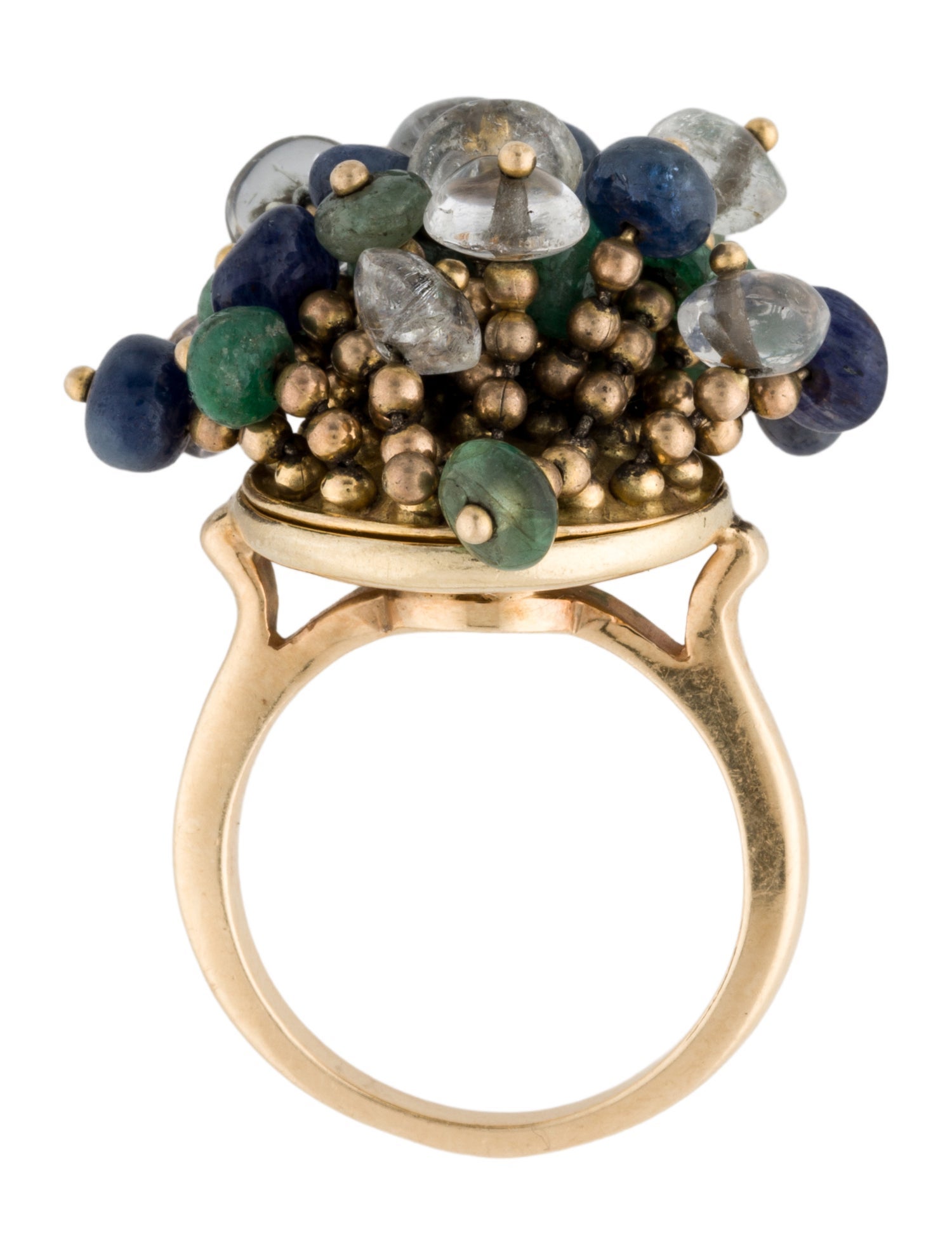 Ring 14K Emerald, Sapphire & Quartz Shaker Cocktail Ring